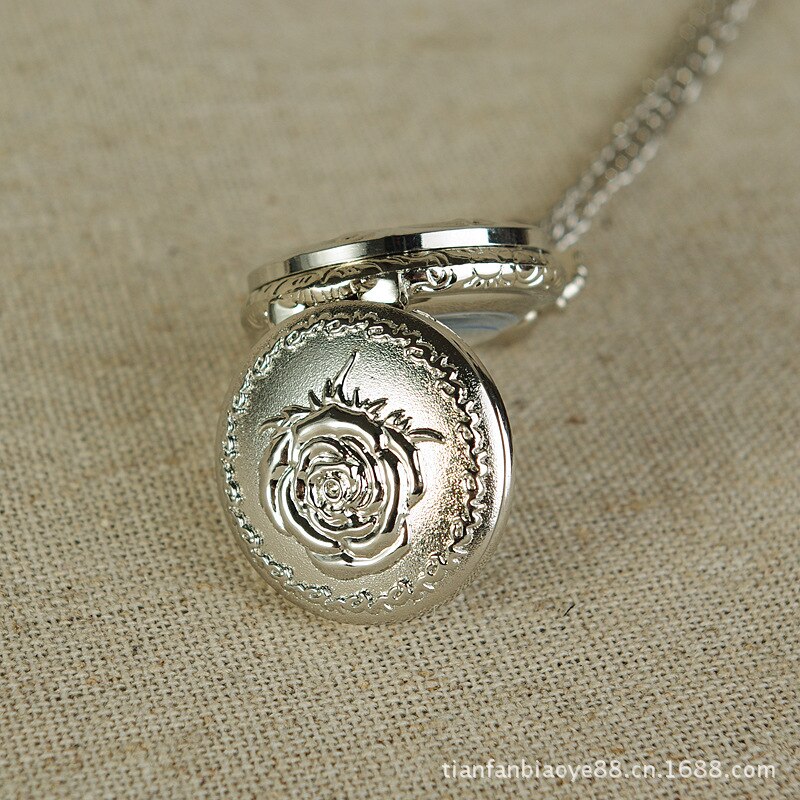 Roos reliëf verzilverde fob mini prachtige dames zakhorloge met ketting quartz dames zakhorloge voor