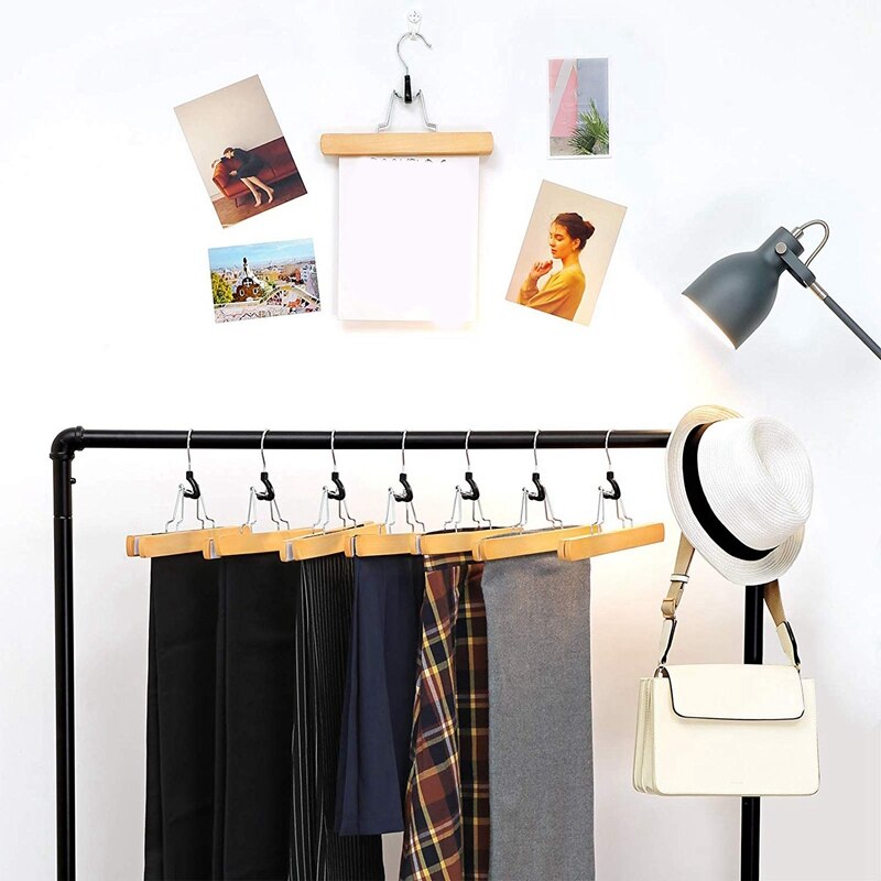 1 Set Broek Klem Hanger Massief Hout Anti-Slip Voelde Haak Broek Rok Hangers Natuurlijke