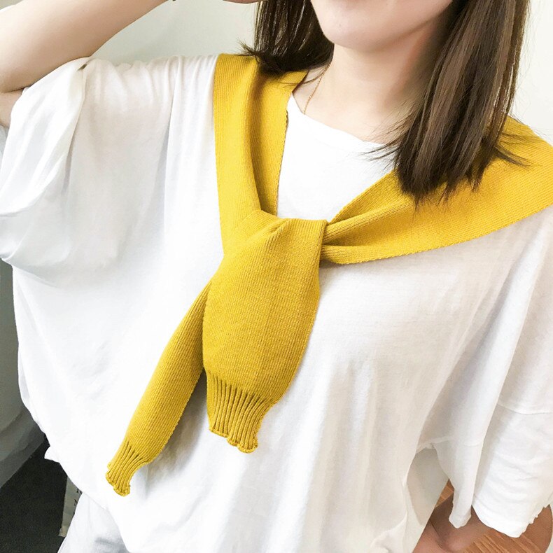 Automne hiver femmes noué faux col châle filles tricoté couleur unie petite Cape chauffe épaules écharpe en cachemire