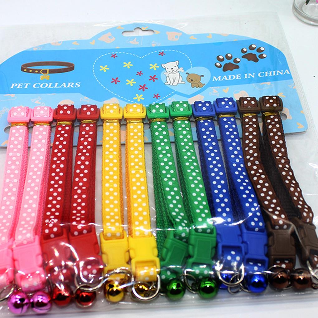 Collar de campana de cobre con parche de nailon para mascotas pequeñas, Gargantilla colorida ajustable con patrón de puntos, Collar para mascotas