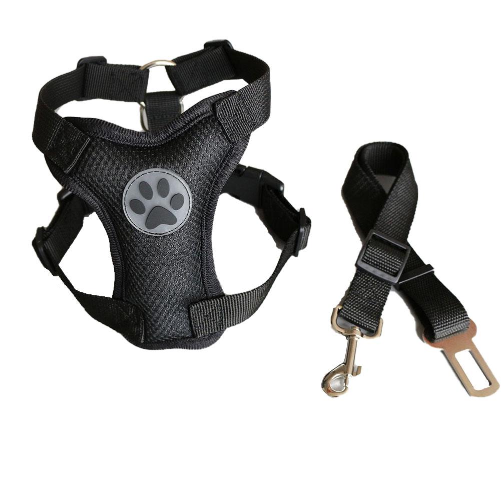 Hond Veiligheid Harnas Vest Met Riem Verstelbare Hond Auto Ademend Mesh Harnas Gordel Voertuig Connector Riem Voor Hond