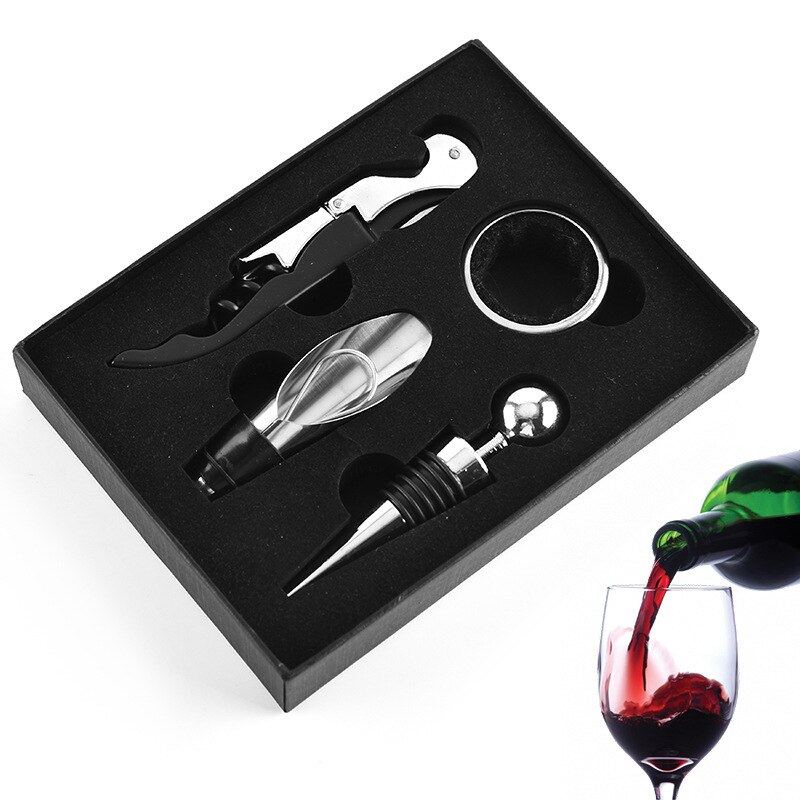 1 set (  (4 stuks) wijnflesopener met doos roestvrijstalen karaf wijnkurken schroefdopopener keuken bar accessoires gereedschap