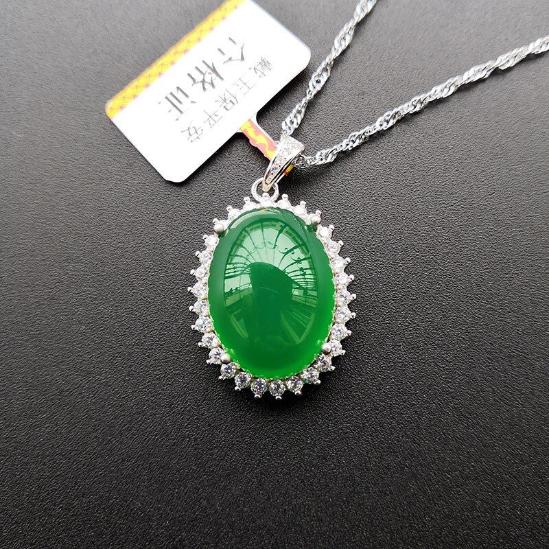 Natural green jade pendant with 925 sterling silver pendants necklaces add chain jade jewelry