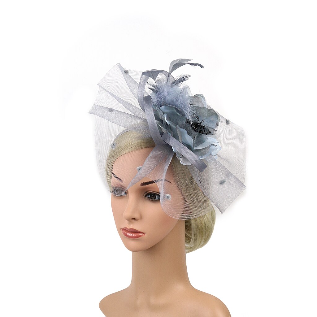 Fascinators Hat Flower Feather Net Mesh Kentucky Derby Tea Party Headwear with Hair Clip and Hairband for Women Purple Red Green: Grey