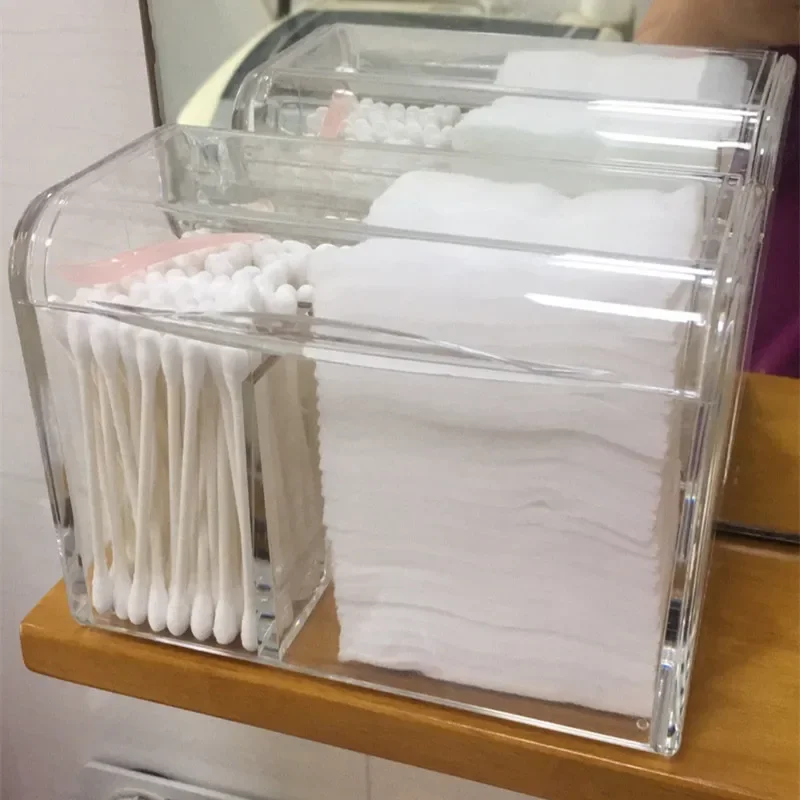 Contenitori per la conservazione di tamponi cosmetici in plastica per organizzatore di tamponi di cotone antipolvere con coperchio supporto per trucco trasparente impermeabile