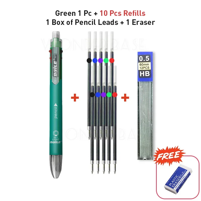 Flerfarget 6 in 1 kulepenn med påfyll stifte 5 farger rullekulepenn og 1 blyantstift multifunksjonspenn: Lys gul