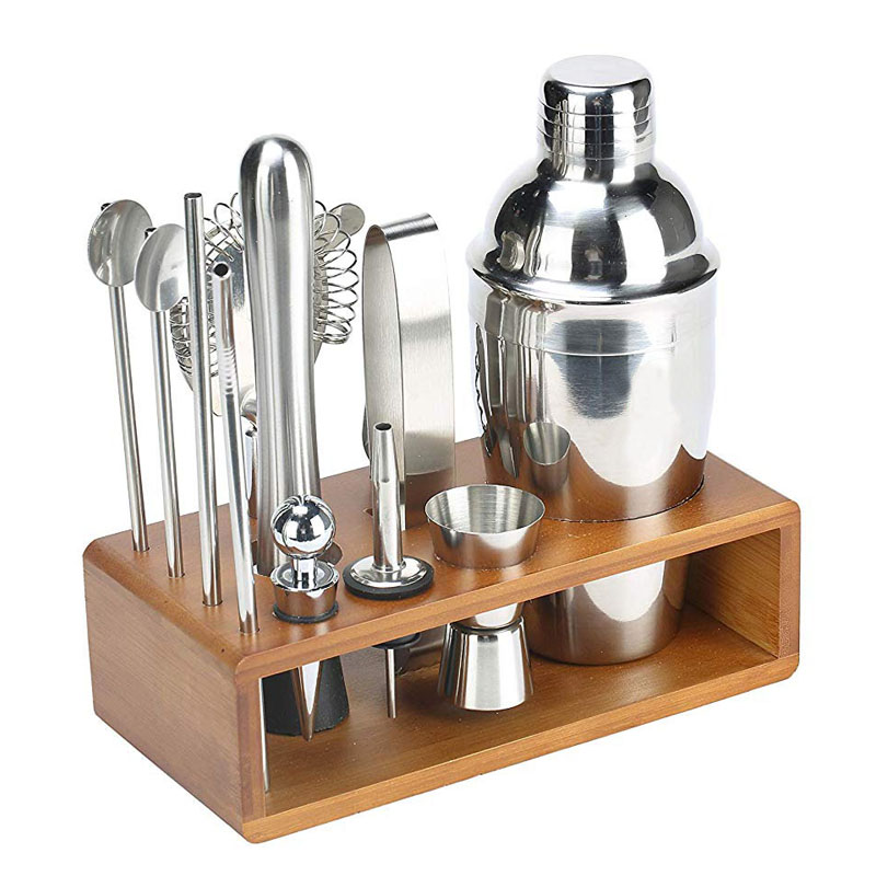 Top Seller Cocktail Set 13 Piece Stainless Steel Cocktail Shaker Set with Bamboo Stand Bartender Kit Home Bar Set