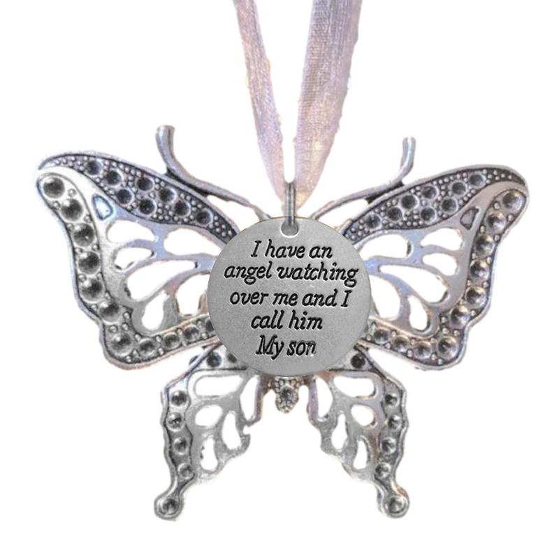 Colgante de aleación con memoria de mariposa, adorno de recuerdo con imagen de mariposa, de Decoración de cumpleaños, familia conmemorativa: Plata