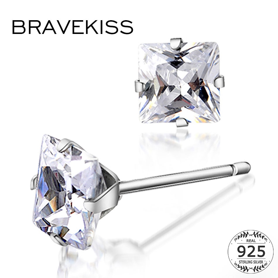 Bravekiss Charm Plein Cz 925 Sterling Zilveren Oorbellen Voor Vrouwen Sieraden Stud Oorbel Steen Met Steen Accessoires BLE0703