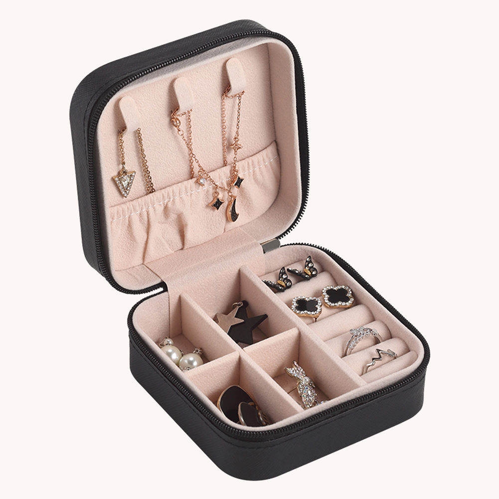 Jewelry Organizer Cases Display Travel Portable Jewelry Box Leather Storage Organizer Earring Holder Boxes Travel Cosmetic Bag: M1-Black