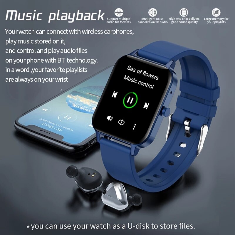 STrollAR MP3 Smart Watch Women Man Music Player Phone Call Body Temperature Connect Wireless Earphones Fitness Smartwatch Clock