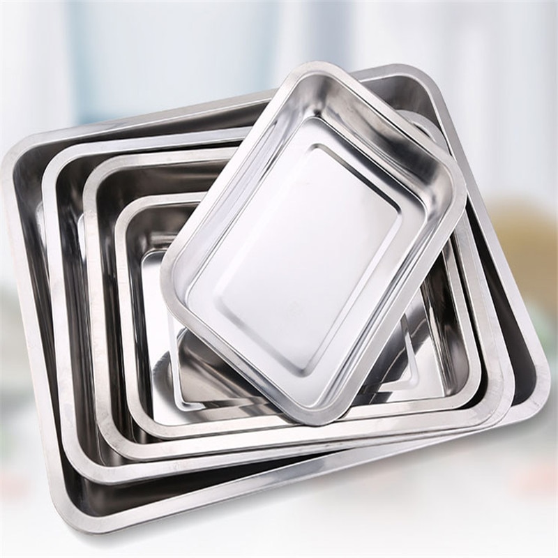 Stainless steel Storage Trays square plate thickening pans Rectangular tray Barbecue Deep rice dishes bbq kitchen accessories