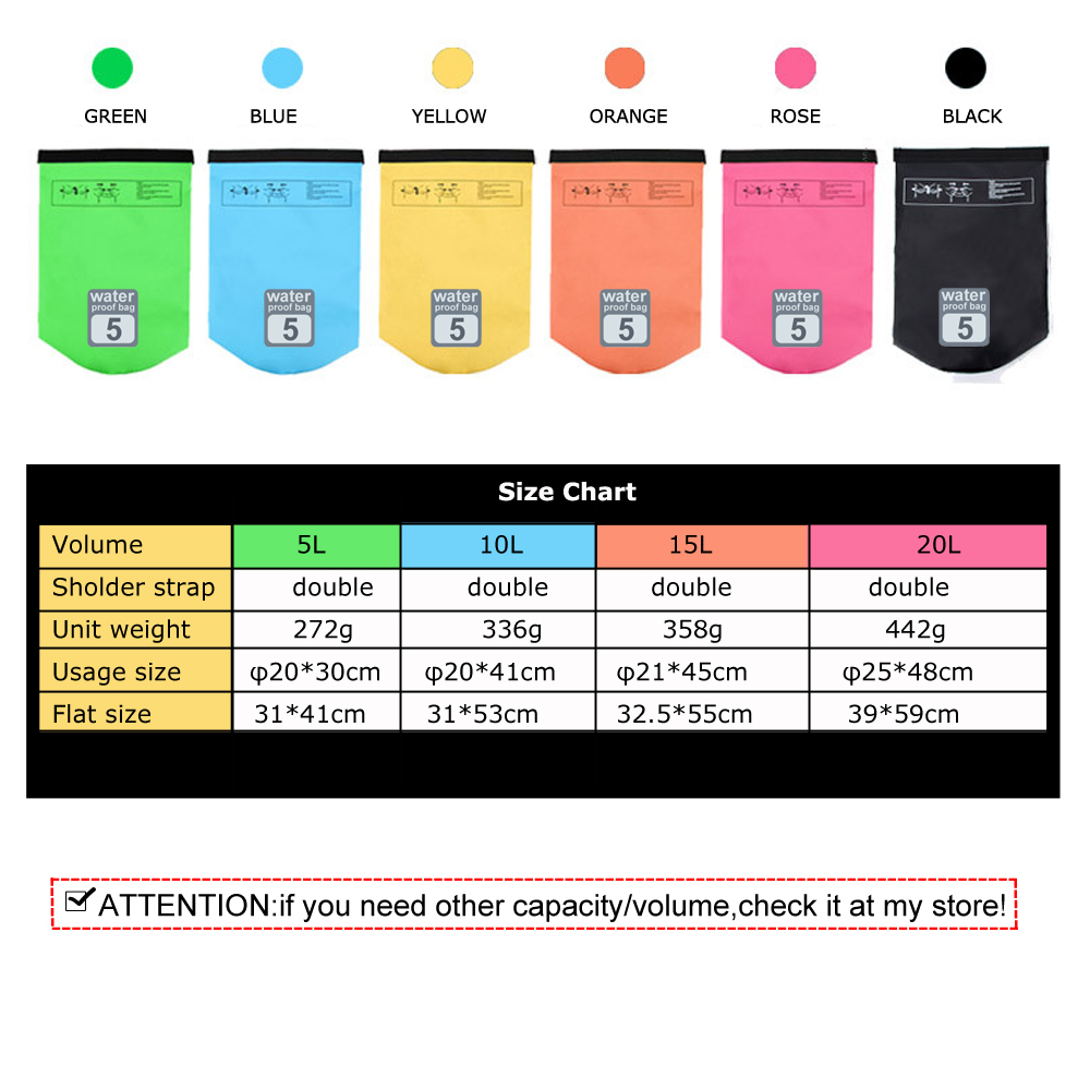 5L Waterproof Water Resistant Dry Bag Sack Storage Pack Pouch Swimming Kayaking Canoeing River Trekking Fishing Double Straps