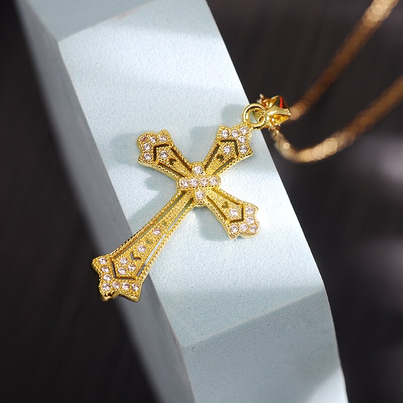 Retro Classic Shiny Crystal Cross Necklace for Women Cubic Zirconia Cross Choker Pendants Female Religious Jesus Jewelry: 14