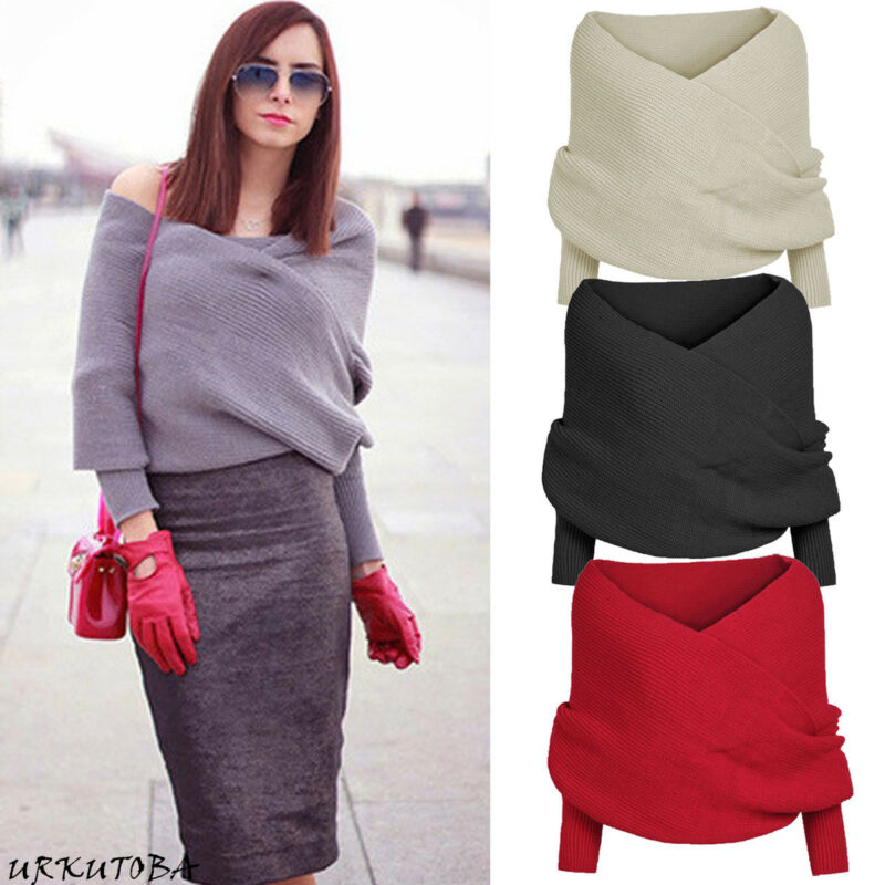 Høst gensere kvinner off shoulder cross wrap genser skjorte slash hals kort tee topp genser strikketøy