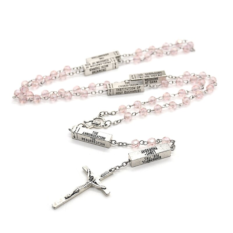 thumbnail image 2 of Yeidid International Men's Stainless Steel 8mm Catholic Rosary Bead Necklace With Crucifix - Rose Gold 2 of 4