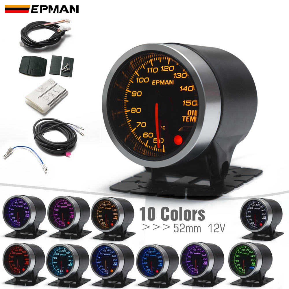 EPMAN Car 2&quot; 52mm 10 Colors Backlights Oil Temperature Gauge Oil Temp Meter Smoke Face+ Mount Bracket Cup Holder +Sensor EPXX703