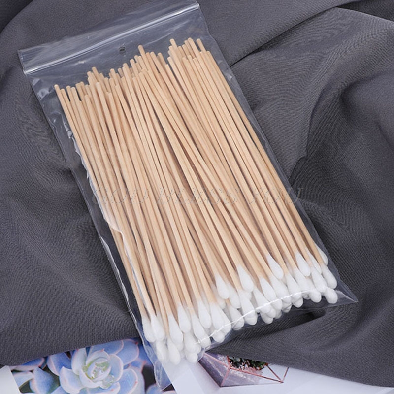 100Pcs Swabs 6&#39;&#39; Long Wood Handle Sturdy Cotton Applicator Swab Q-tip