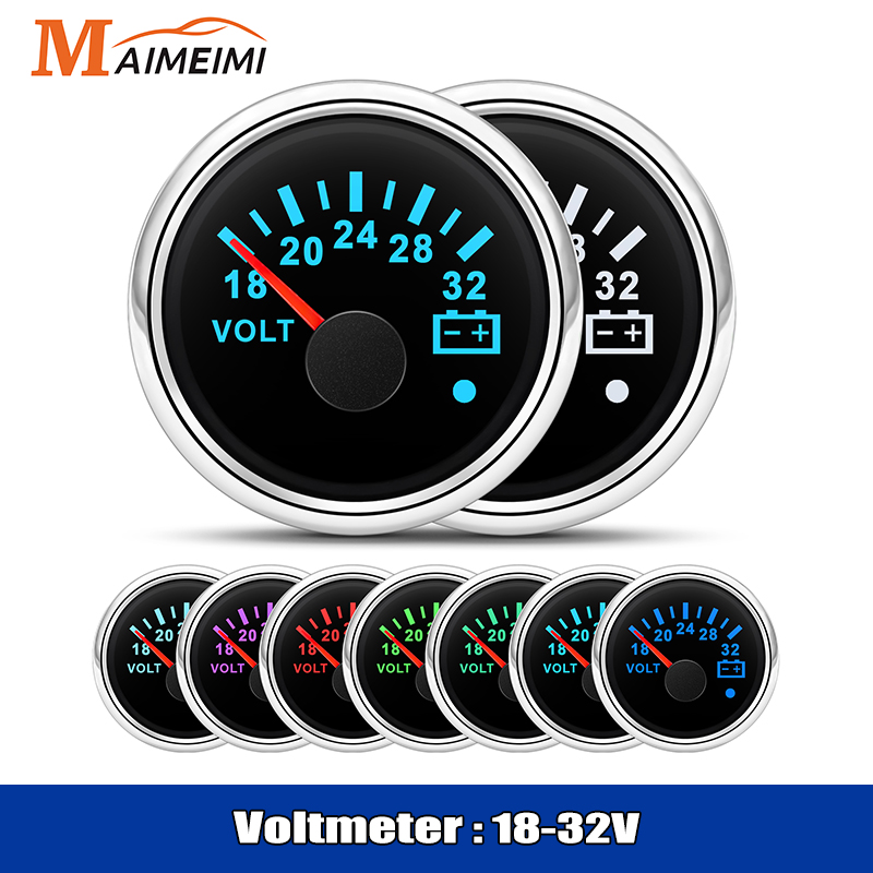 52mm Voltmeter 7 Farben Hintergrundbeleuchtung Spannung 8-16V 18-32V Volt Meter Gauge mit Warnlicht Universal für 12V 24V Boot Auto Marine: MULTI