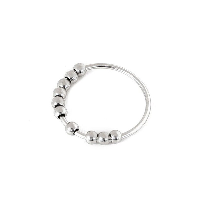 Stainless Steel Anxiety Spinner Rings Anxiety Ring with Beads Stress Relief Fidget Rings For Women Men Jewelry: 9 / Silver
