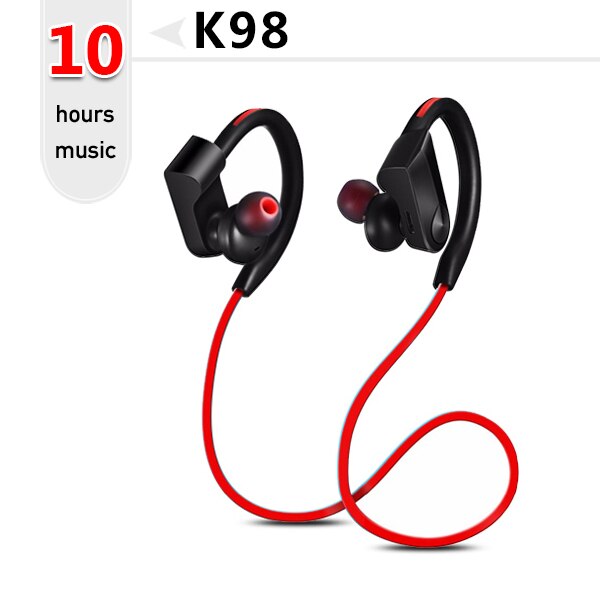 Wireless bluetooth Headphones Earphone sport earphone sweatproof Headset Stereo blutooth Headphone with MIC for phone: K98-Red-10h