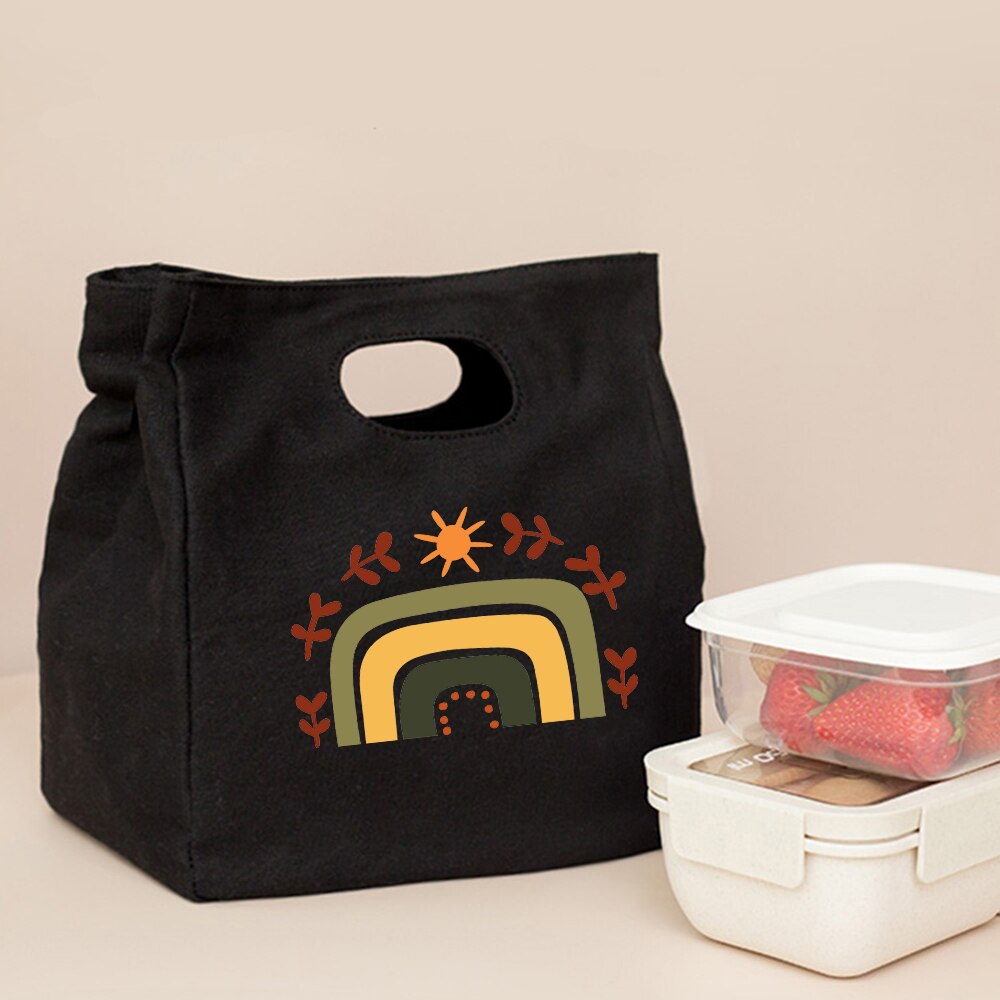 Śliczna modna tęcza drukuj czarne torby na Lunch na co dzień wielokrotnego użytku Eco termiczna torba składana torba podróżna o dużej pojemności Harajuku