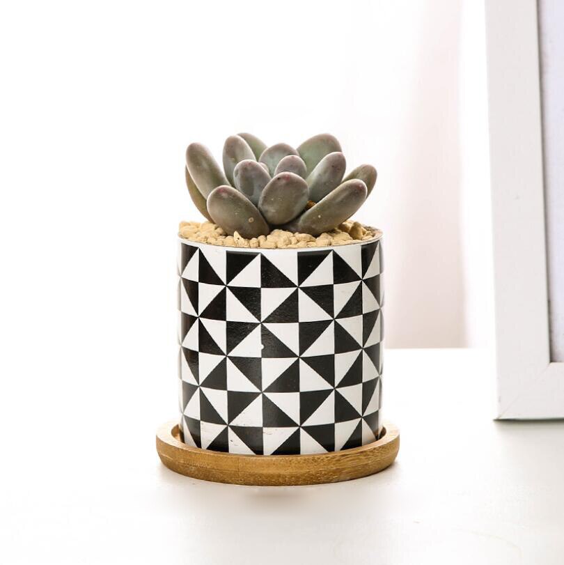 Sales Home Modern Style Desktop Flower Pot Green Plant Holder Ceramic Planter Geometric Printing Plant Pot Office Decoration