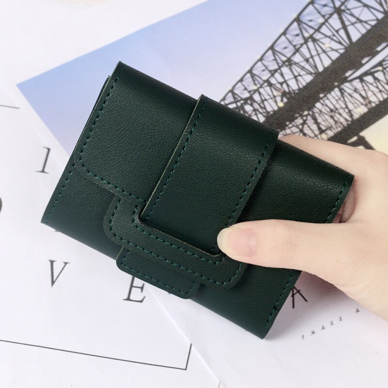 Leisure Casual Solid Color Pull-belt Three Fold Women's Wallet Women's Purse Clutch Students Short Wallet For Female: Blackish Green