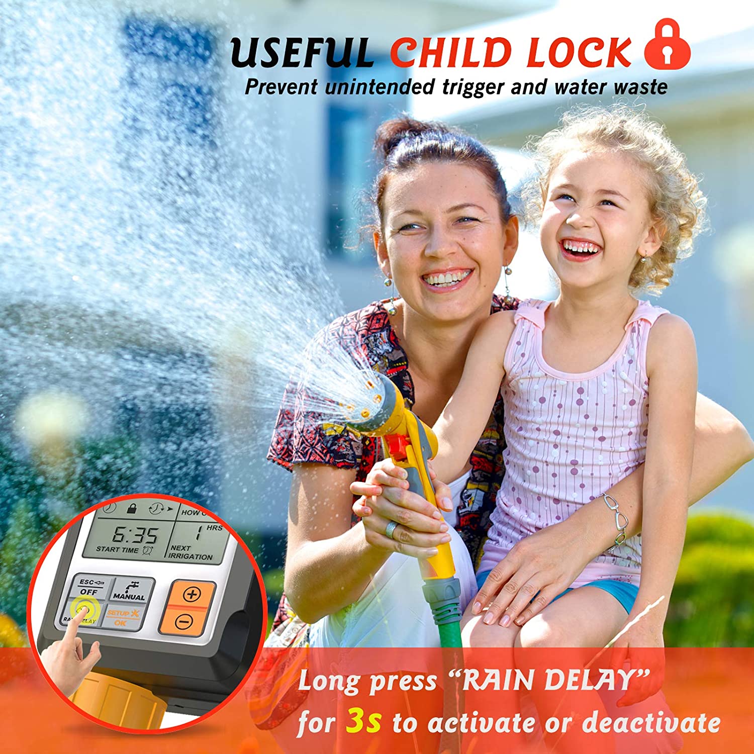 Automatic Programmable Digital Water Timer 3" Large Screen IP65 Waterproof For Garden Lawn Watering System Irrigation Timer