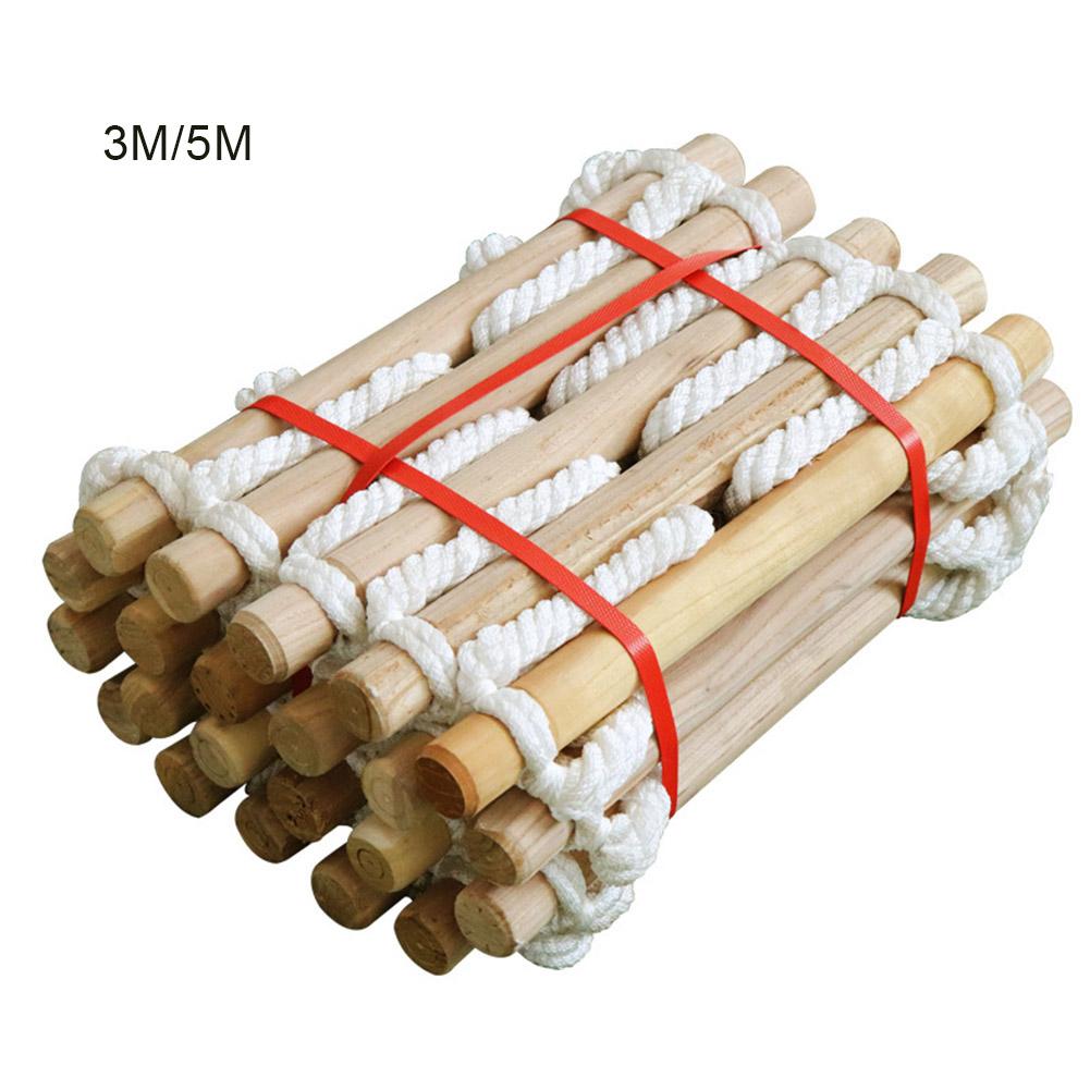 3M 5M Wooden Rungs Rope Ladder Outdoor Tent Rope Soft Steps Round Nylon Soft Escape Ladder Escape Fire Rescue Home Climbing