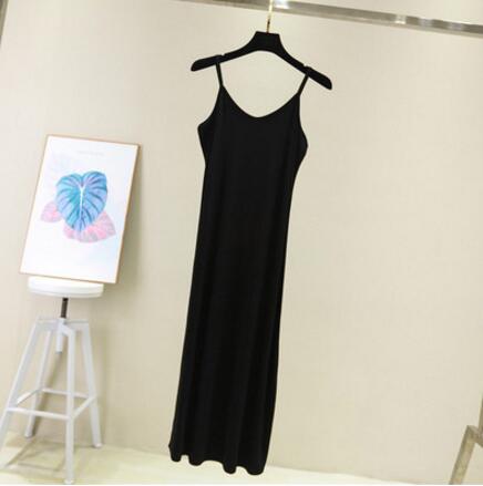 Frühling Sommer 2024 Frau Panzer Kleid lässig modal sexy Leibchen Elastische Weibliche Hause Strand Kleider Oansatz Camis sexy Kleid: L / Schwarz