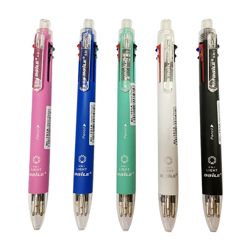 6-in-1 Multicolor Ballpoint Pen Push Type Pens Multifunction Personality Six Colors Press Pens School Office Supply