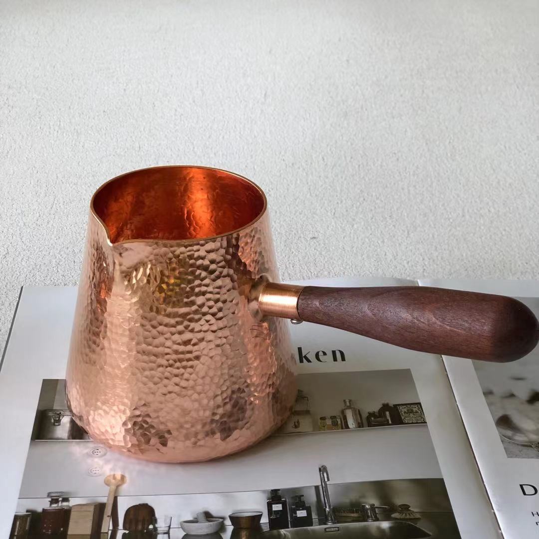 Pichet à lait en cuivre pur de 500ml, pichet à lait avec poignée en bois, bouilloires à marteau, artisanat, vaisselle