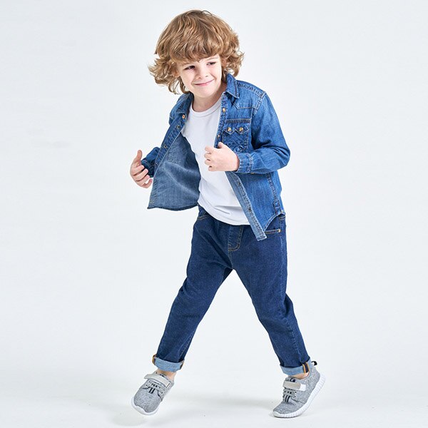 Kinderkleding jongen lange mouwen denim shirt katoen 3-14 jaar