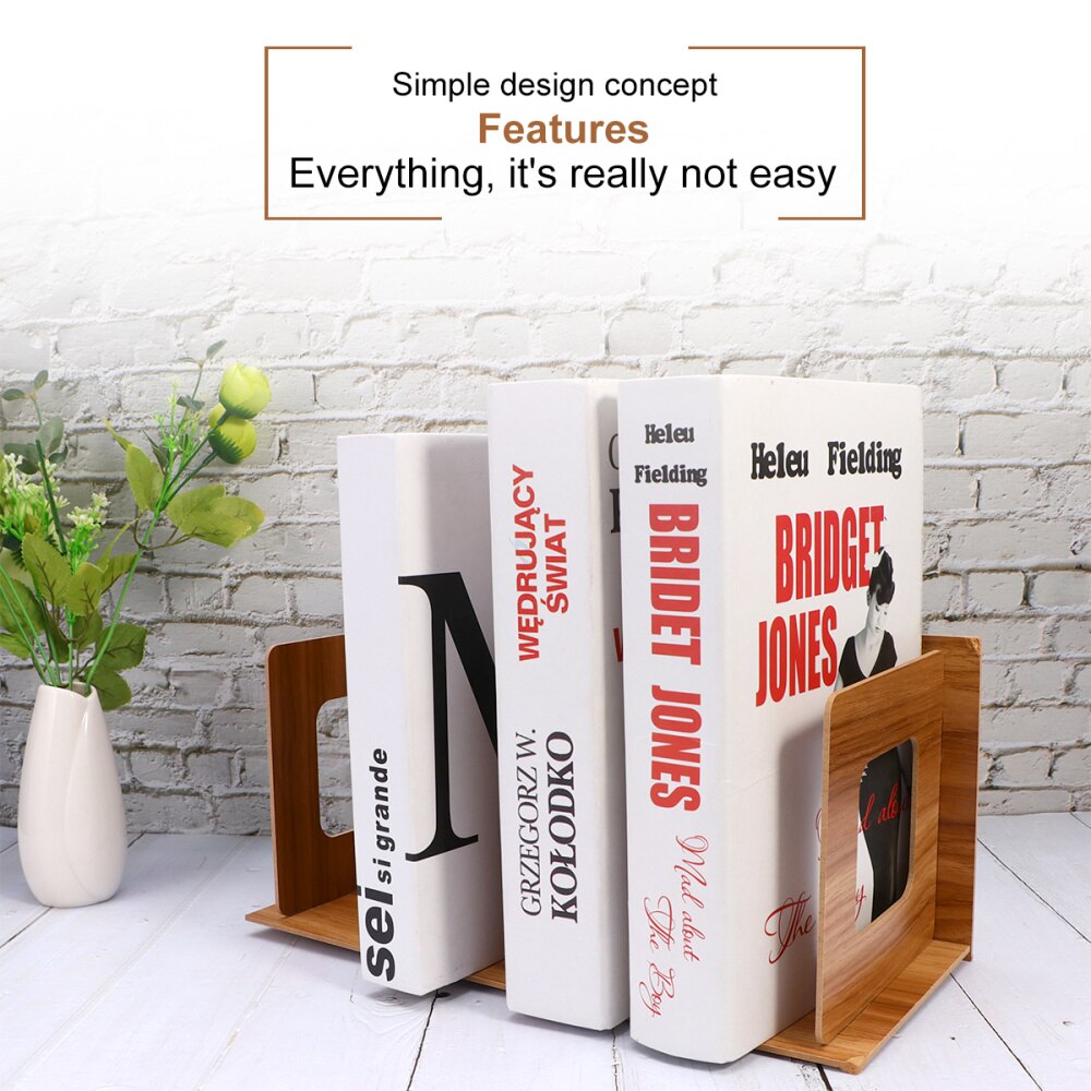 DIY Wooden Bookends Nonskid Heavy Duty Book Ends Supports Home Storage Rack for Books DVDs Magazines (Black): Wood Color