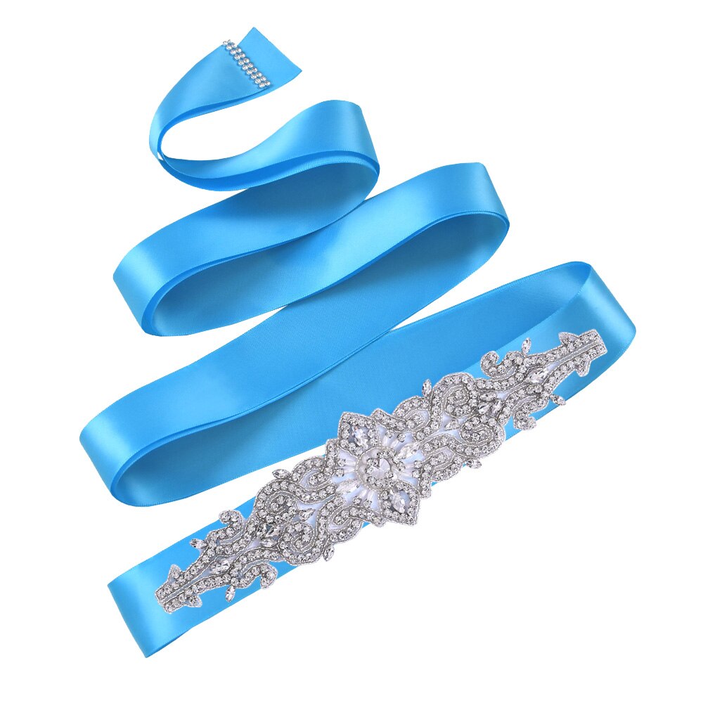TOPQUEEN S26 Luxus Strass Hochzeit Kleider Gürtel Frauen Kristall Gürtel für Braut Hochzeit Bund Jewel Gürtel Braut Schärpen: Blue ribbon