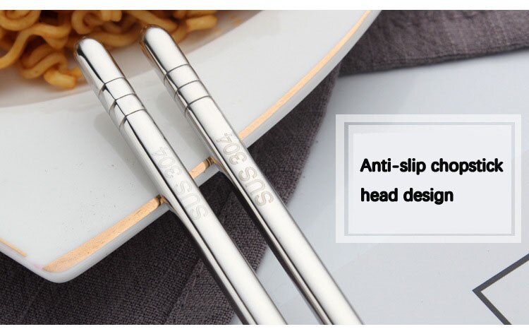 Steel Chopsticks Set Food Sticks Sushi Tableware Cutlery SUS 304 Non-slip Anti - Bacterial Anti - Corrosive Environmental Health