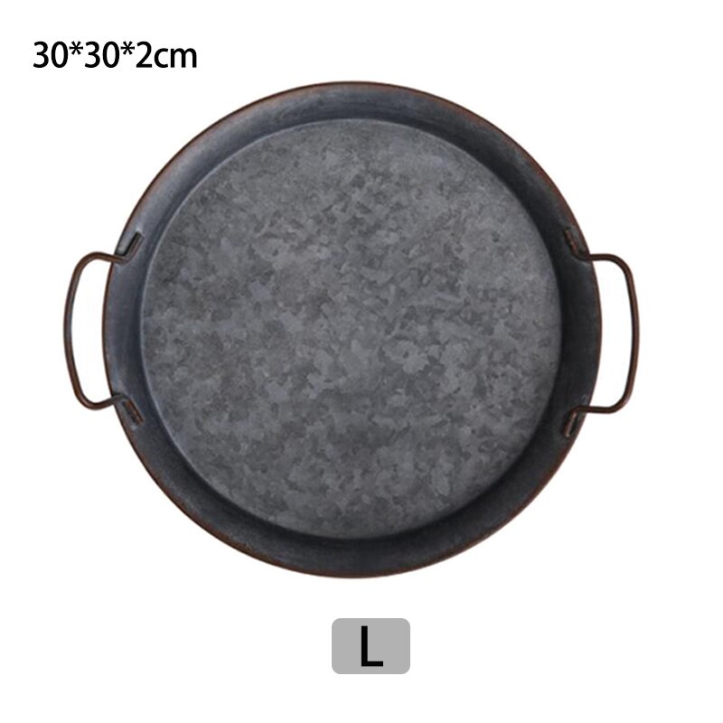 European Retro Wrought Iron Round With Handle Storage Tray Classic Metal Serving Bread Tray Photography Props for Home Decoratio: L 30x30x2cm