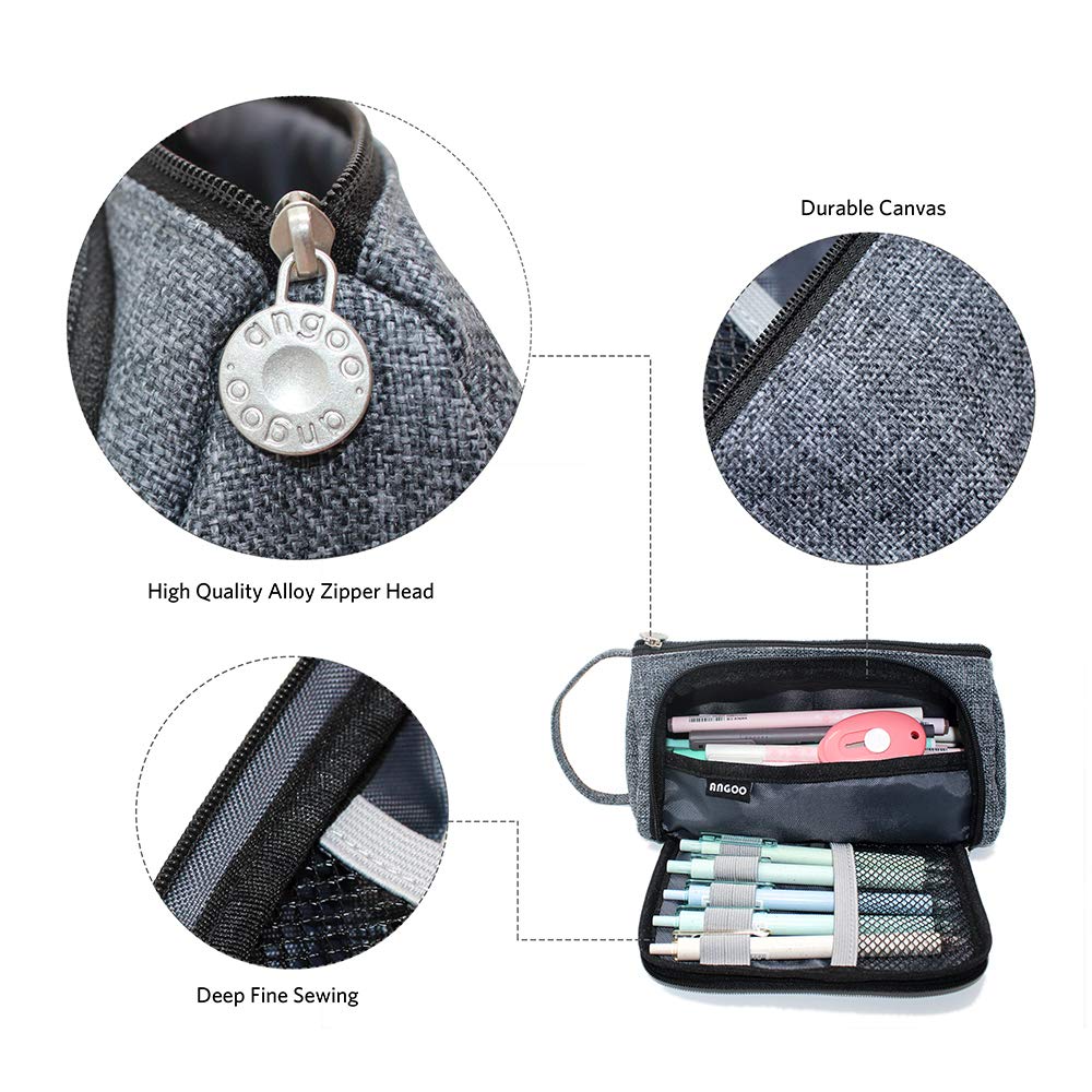 Solid Color Dark Grey Pencil Pouch Big Capacity Pen Bag Side Open Stationery Tools Case Make Up Bag Pencil Bag School Girl