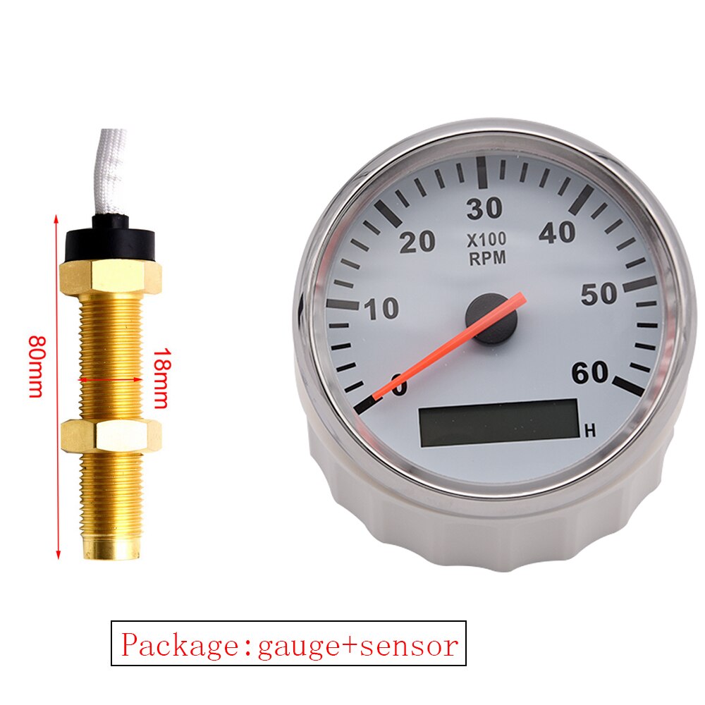 85Mm Tacho Gauge Met Tacho Sensor M16/M18 Voor Benzine Diesel Motor Toerenteller 0-6000Rpm Met urenteller Rode Backlight Marine: WS M18 sensor