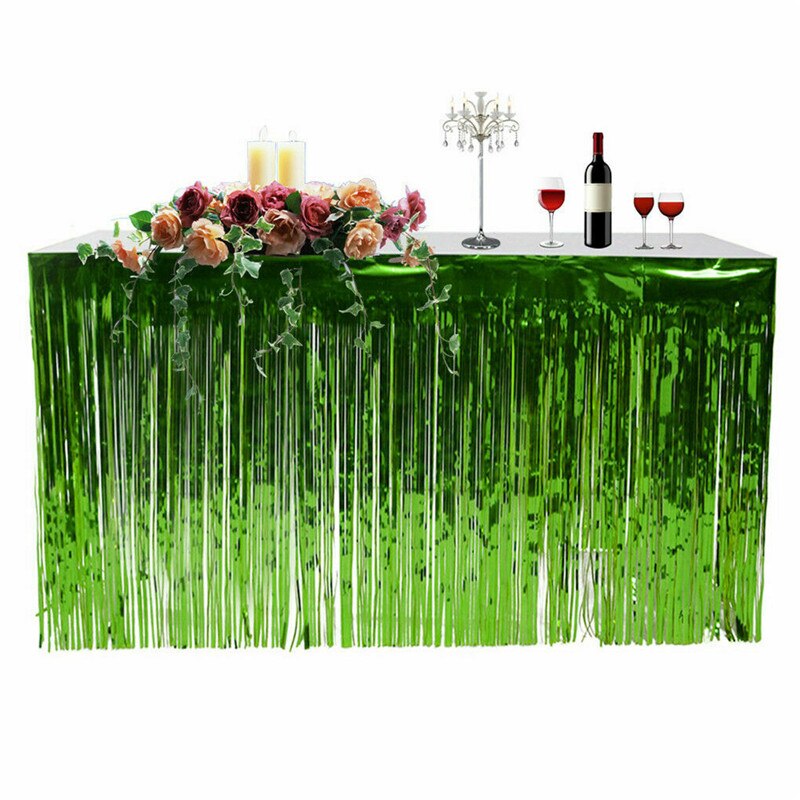 Mærke metallisk frynser bordskørt bryllupsfest folie tinsel kvast bordgardin hawaii strandfest indretning: Grøn