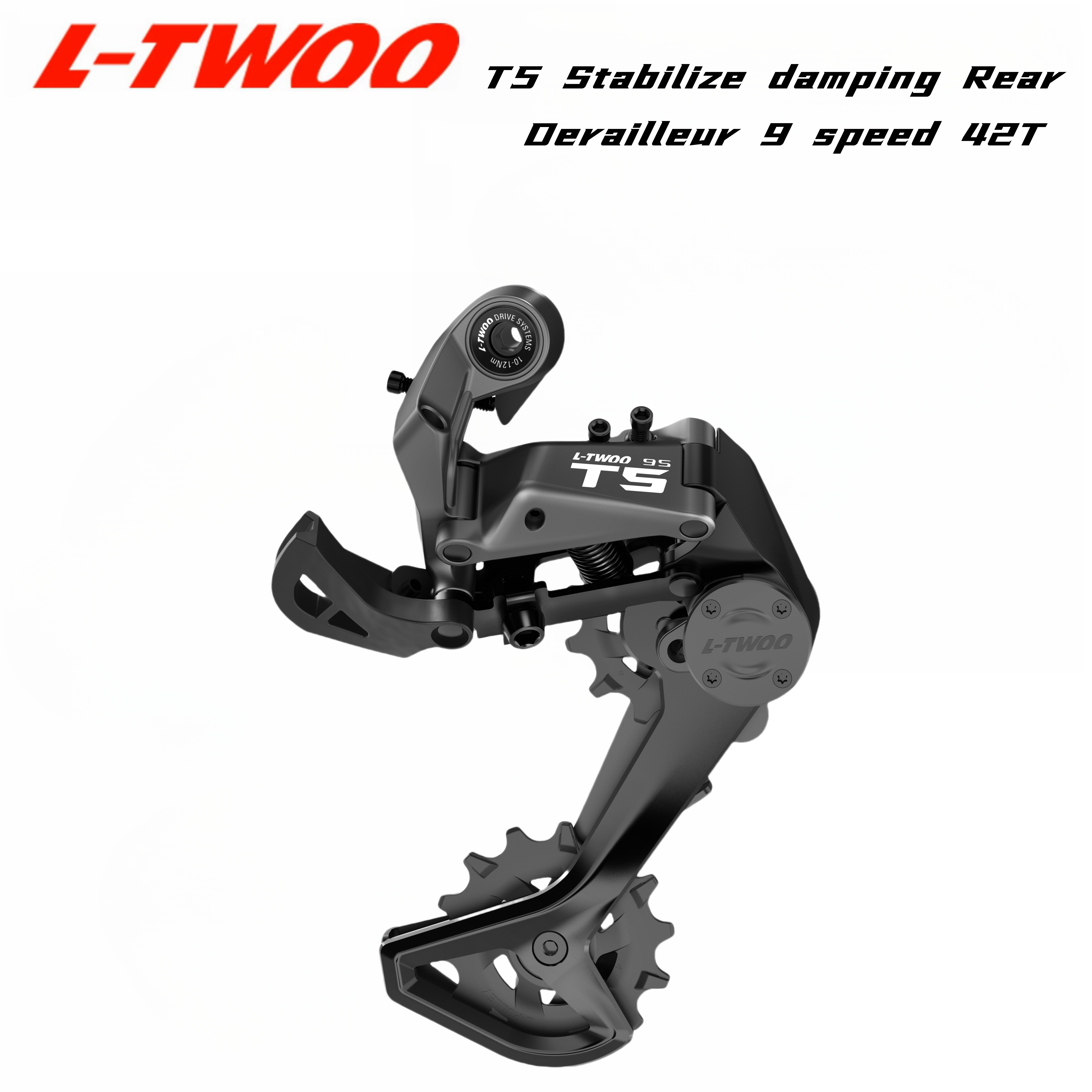 LTWOO T5 1x9 Speed Two Way Release Shifter + Stabilize Damping Rear Derailleur Cage length 82mm, 9s: Red
