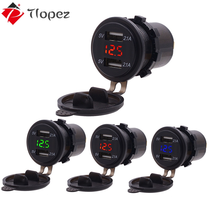 4.2a dubbele usb-telefoonopladers met led-display, waterdichte stopcontactadapter voor auto, boot, motor, atv, camper,  d4