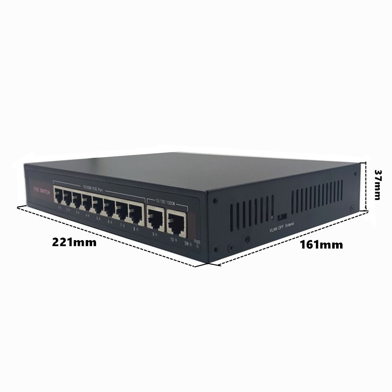 48V Ethernet Poe Switch Met 5/8/16 10/100Mbps Poort Ieee 802.3 Af/At Geschikt voor Ip Camera/Draadloze Ap/Cctv Camera Systeem: 8(100M)-2(1000M)
