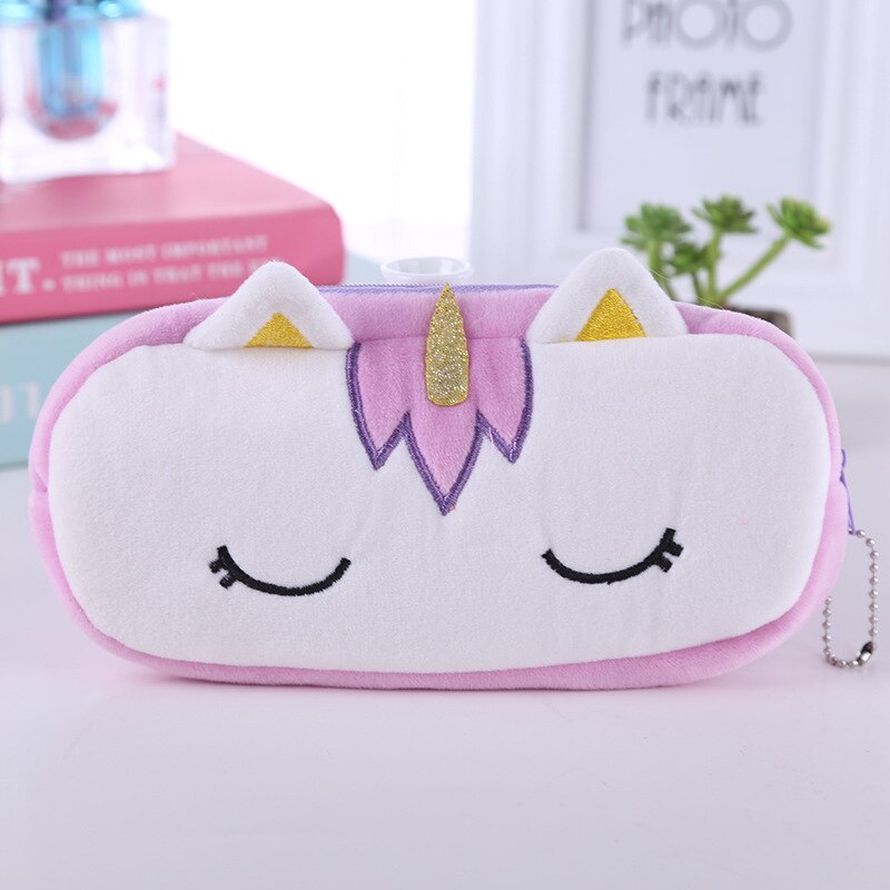 FUDEAM Soft Plush Cartoon Women Long Coin Purse Cute Zipper Girl School Stationery Pencil Case Usb Cable Storage Bag Key Wallet: Unicorn Purple