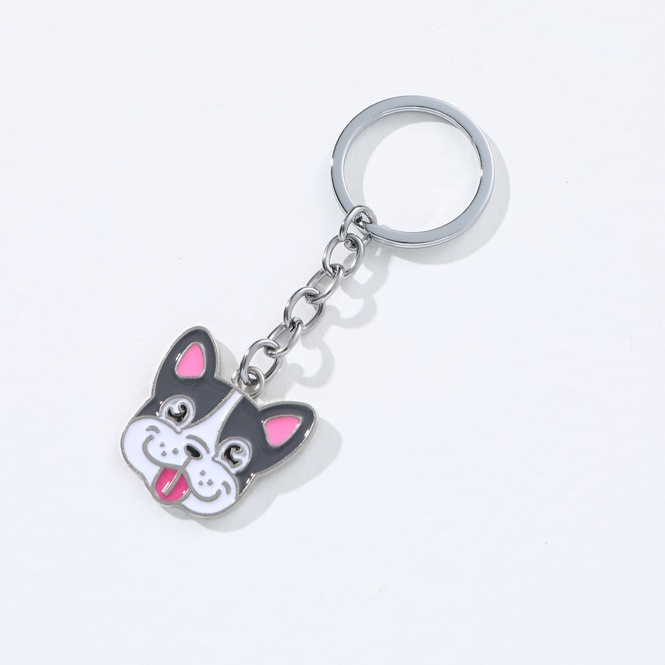 Pet German shepherd dog Keychain Dog Pendant Animal Bell Enamel Keyring Women Bag Jewelry Girls: WHITE