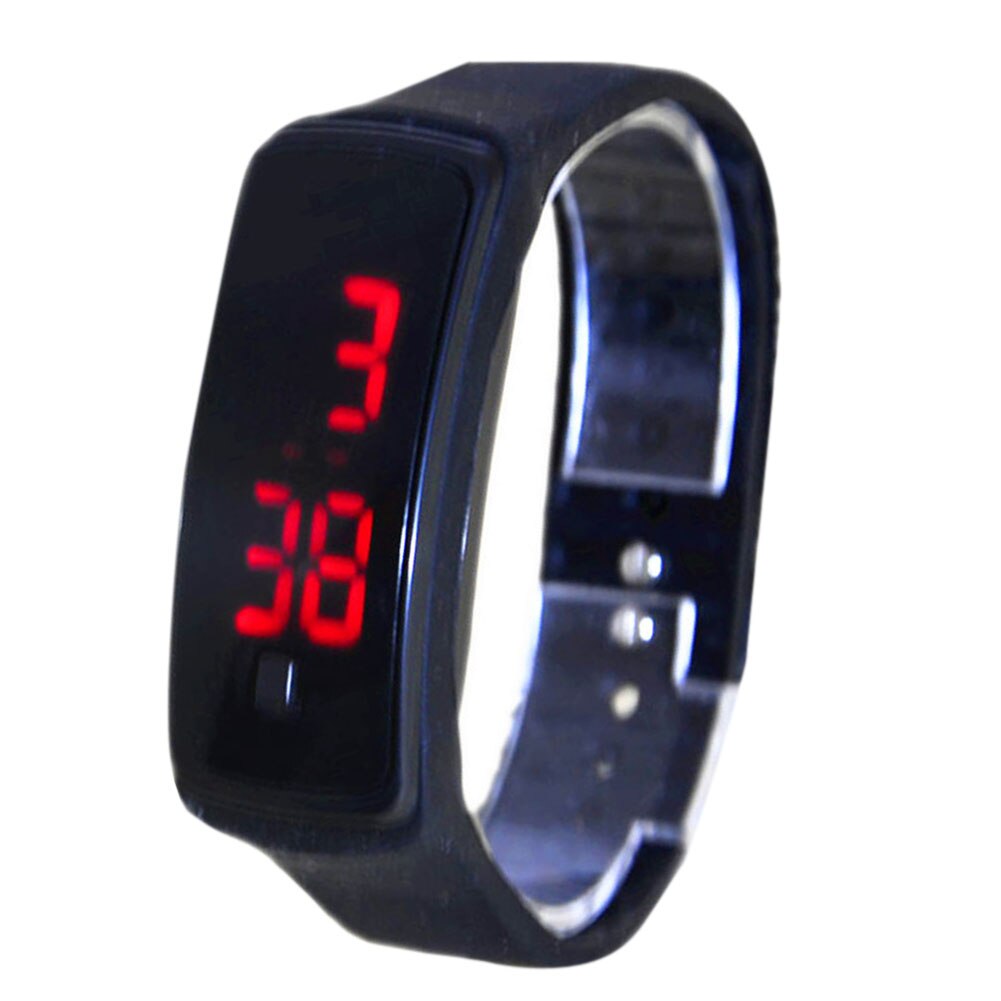 Sport LED Women Watches Candy Color Silicone Rubber Touchscreen Digital Watches Waterproof Bracelet Wrist Watch JAN88: Black