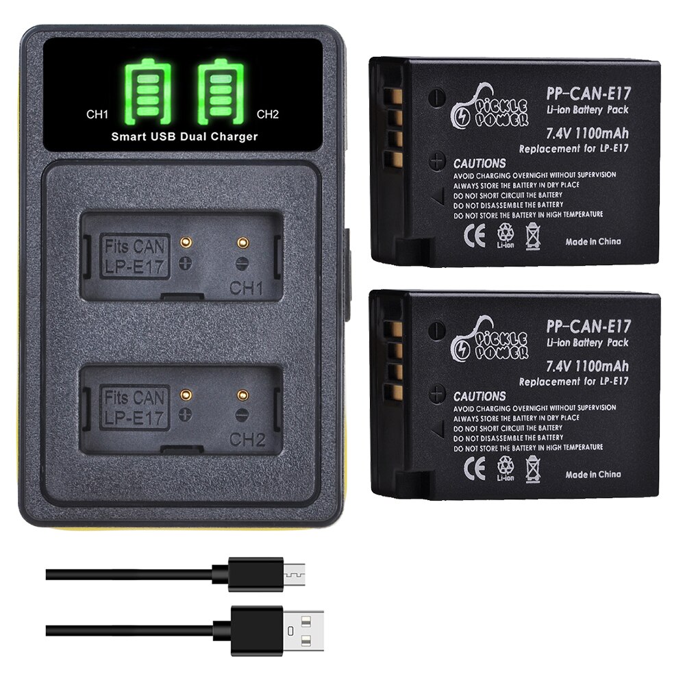Kit de 2 batteries LP-E17 LP E17 LPE17 et chargeur avec Port de Type C pour Canon EOS 200D M3 M5 M6 750D 760D T6i T6s 800D 8000D Kiss X8i