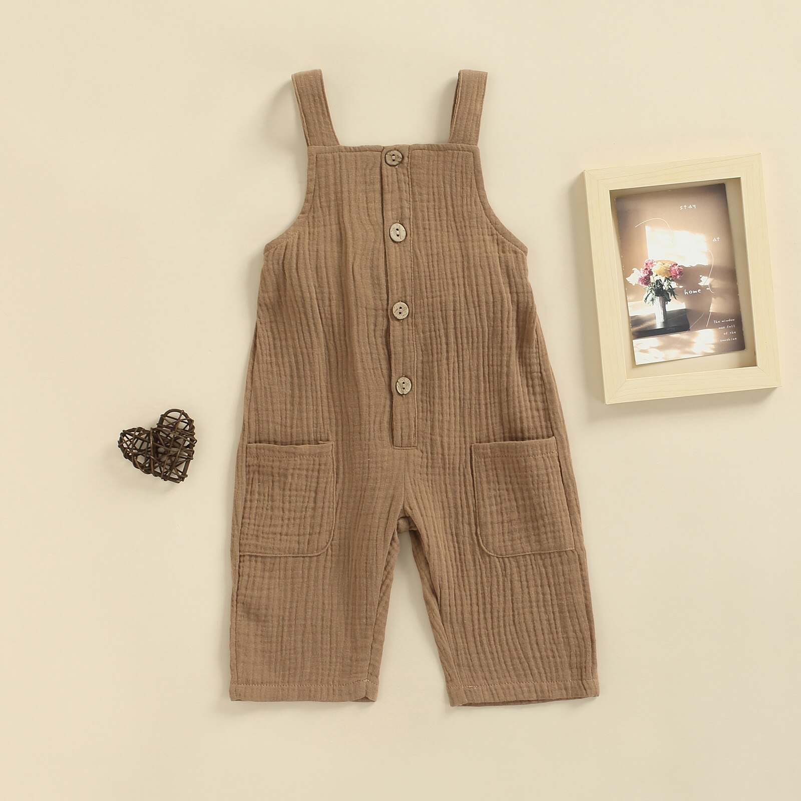 Katoen Linnen Casual Solid Kinderen Jumpsuit Peuter Vierkante Kraag Mouwloze Button-Down Jarretel Broek Voor Meisjes Jongens