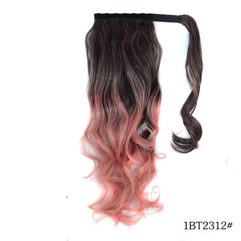 Jeedou Ponytails Wrap Around Ponytail Extension Wavy Synthetic Hair 45cm Balayage Ombre Color Messy Bohemian Style: 1BT2312